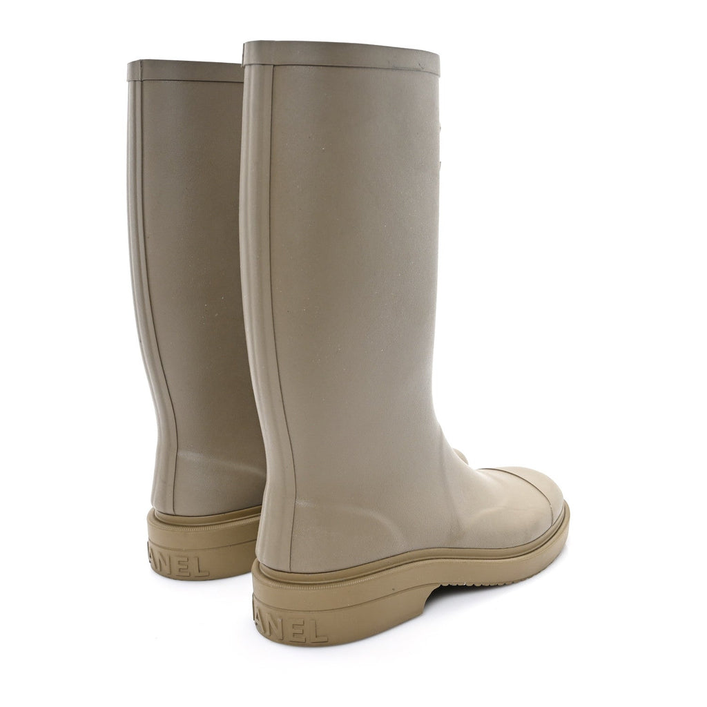 Chanel Caoutchouk CC High Boots 37 Khaki