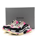 Balenciaga Fabric Mesh Womens Triple S Mule Sneakers 36 White Pink Black
