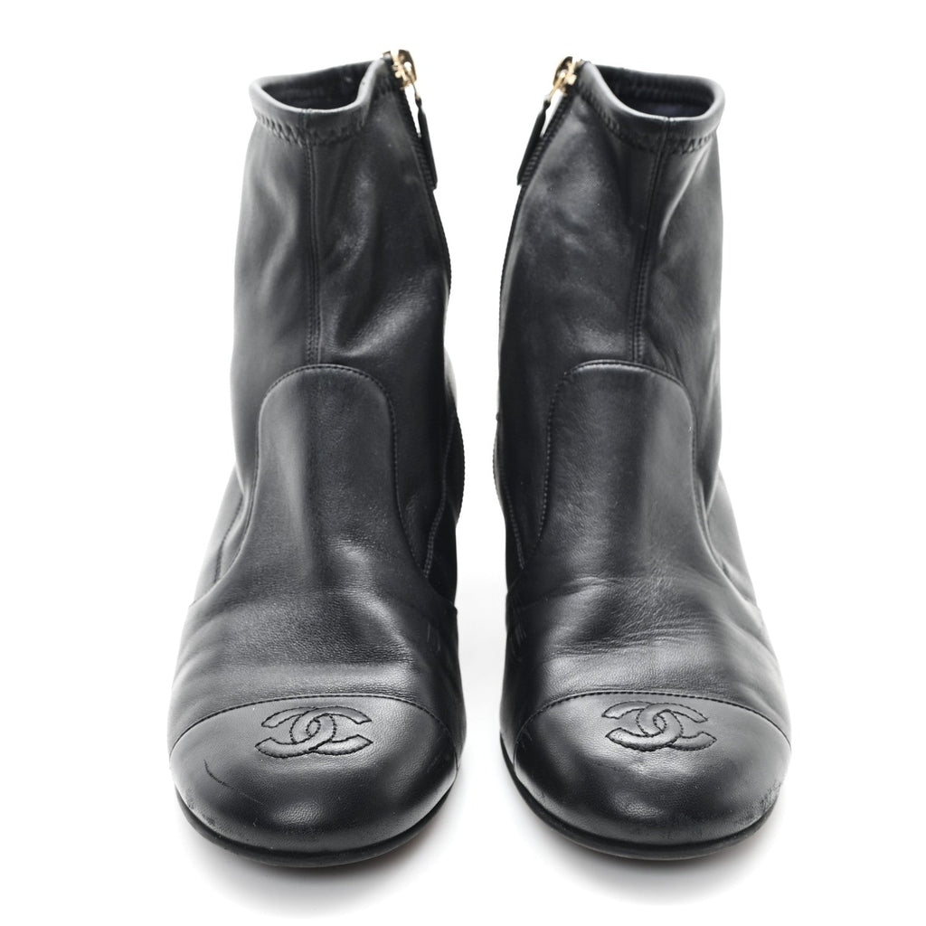 Chanel Stretch Lambskin Cap Toe CC Short Boots 39 Black