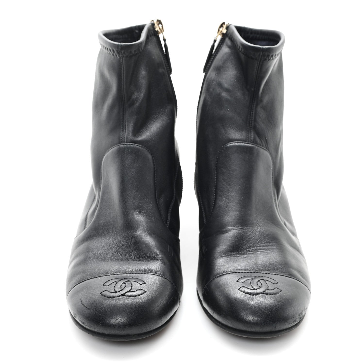 Chanel Stretch Lambskin Cap Toe CC Short Boots 39 Black