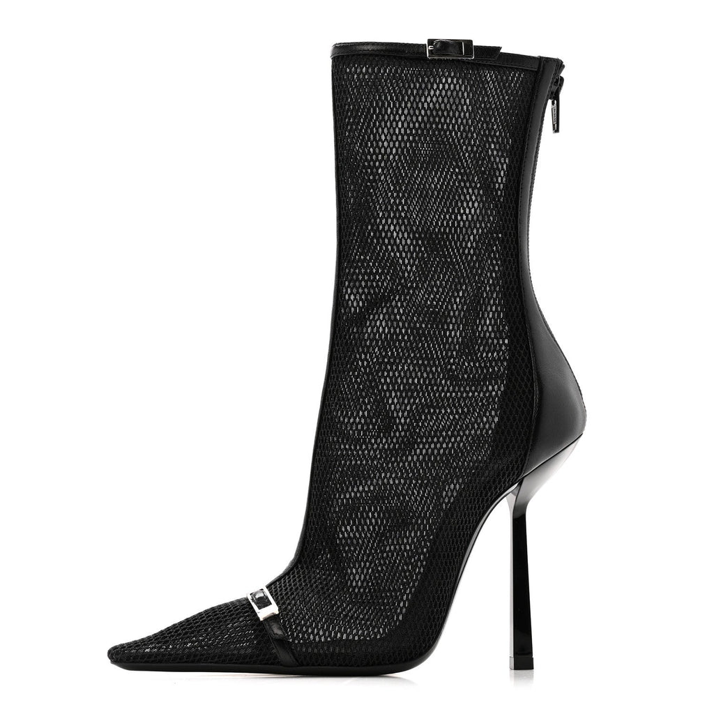Saint Laurent Elba Applique Tulle Aston 115 Boots 35.5 Black