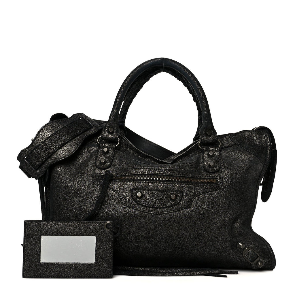 Balenciaga Metallic Craquele Calfskin Classic Hardware City Black