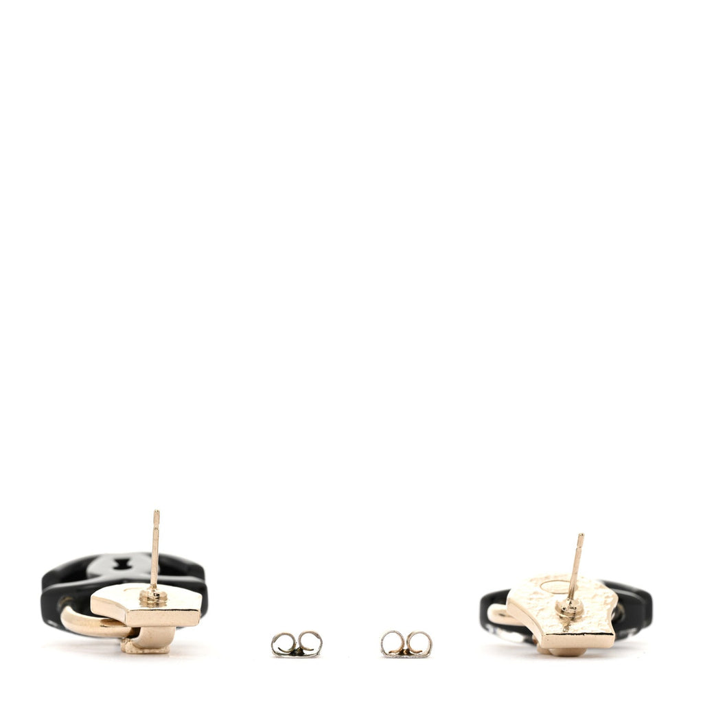Chanel Metal Resin Crystal Pearl CC Lock Drop Earrings Gold Black