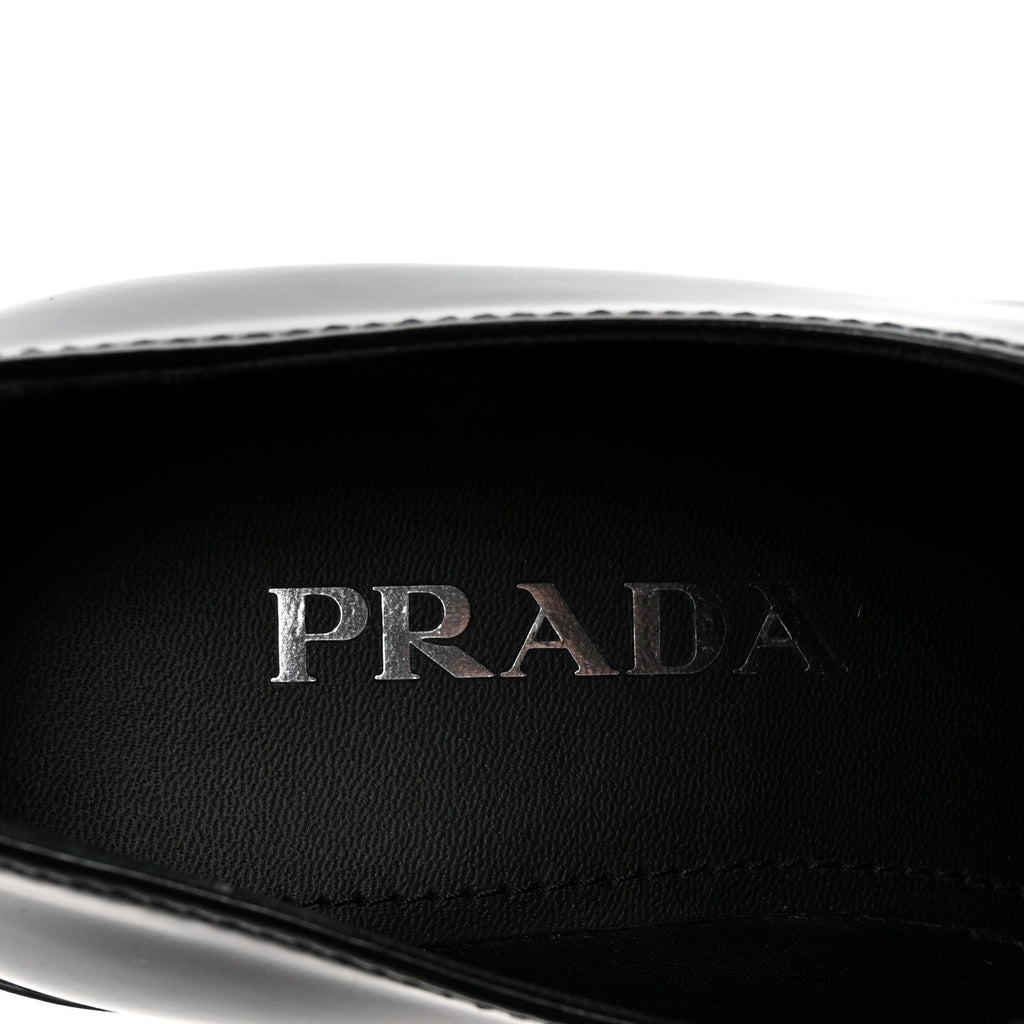 Prada Spazzolato Metal Triangle Logo 50mm Loafers 36.5 Black
