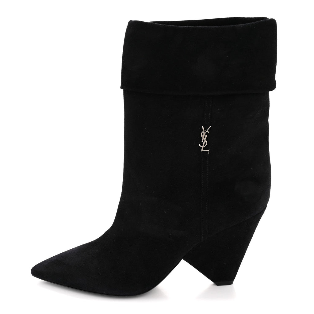Saint Laurent Kid Scamosciato Niki 85 Wedge Booties 39.5 Black