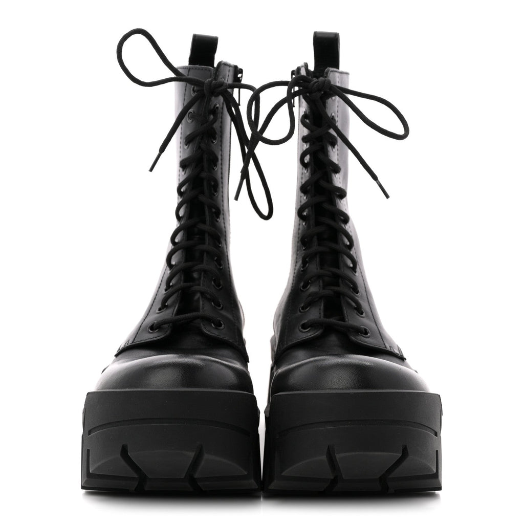 Balenciaga Calfskin Womens Bulldozer Lace Up Boots 37 Black