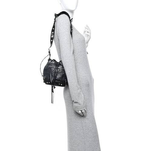 Balenciaga Agneau Arena Le Cagole Bucket Bag XS Black
