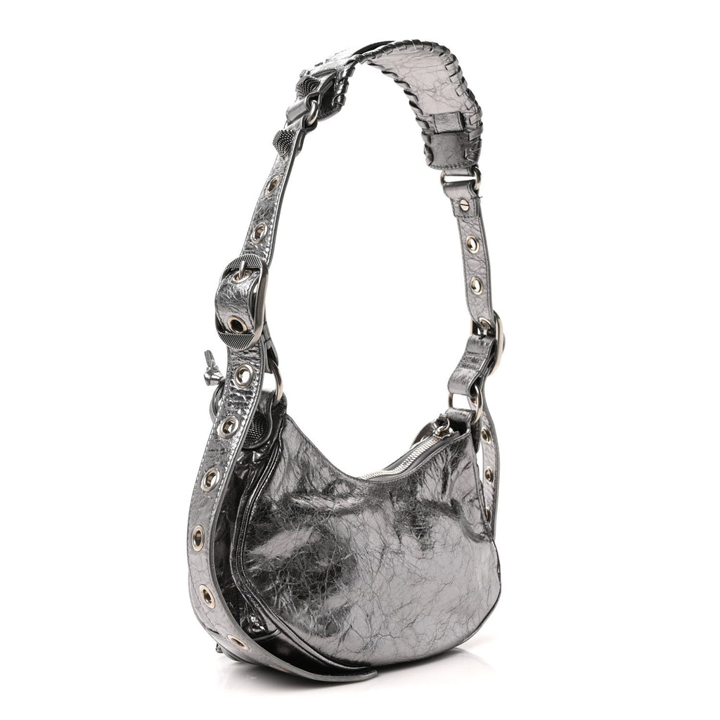 Balenciaga Metallic Agneau Arena Le Cagole Shoulder Bag XS Silver
