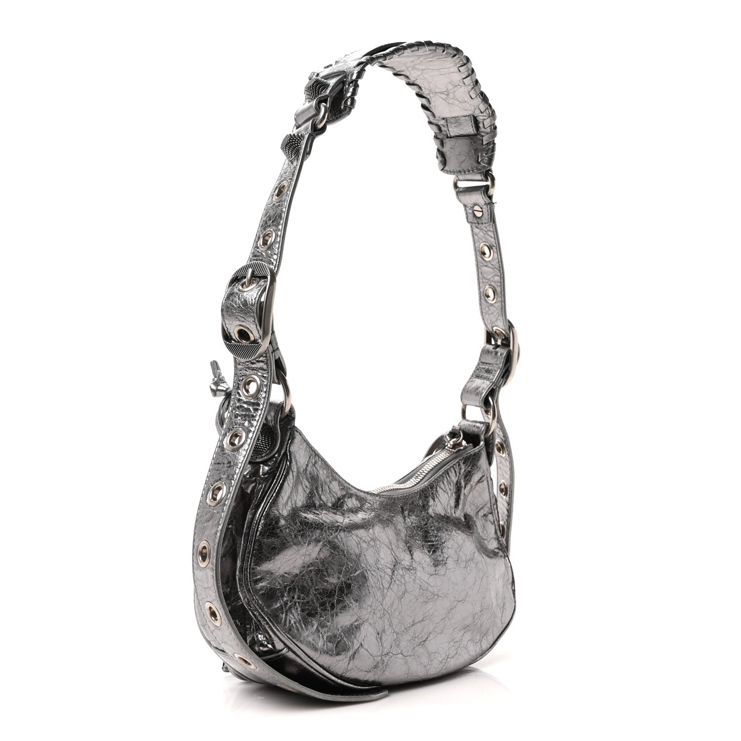 Balenciaga Metallic Agneau Arena Le Cagole Shoulder Bag XS Silver