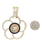 Chanel Resin Crystal CC Camellia Drop Single Clip On Earring Gold Black