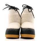 Chanel Tweed Shearling Sheepskin Drawstring Snow Ankle Boots 36 White