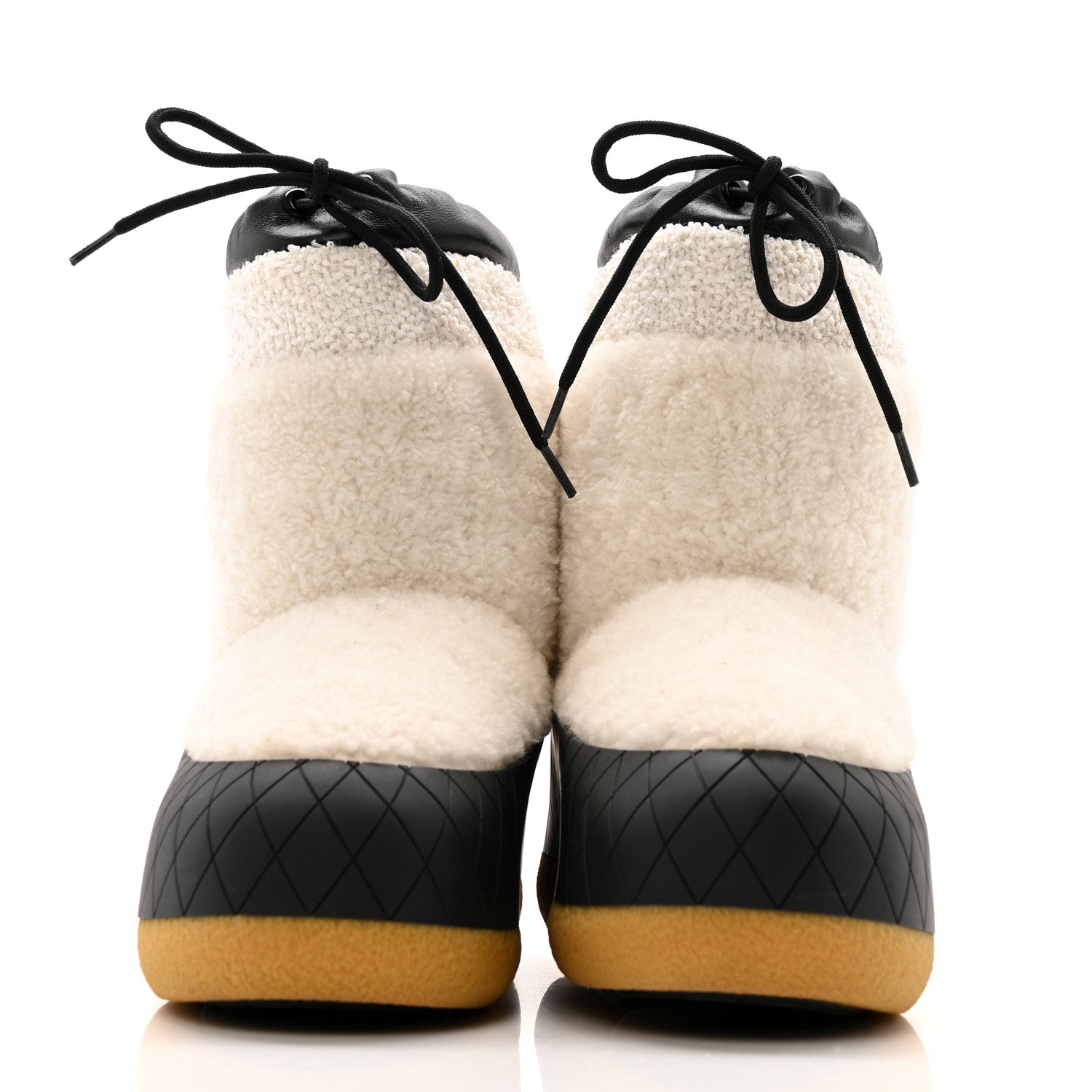 Chanel Tweed Shearling Sheepskin Drawstring Snow Ankle Boots 36 White