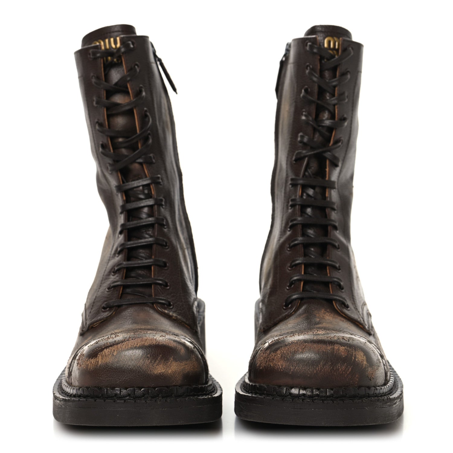 Miu Miu Antic Calfskin Laced Booties 40 Cacao