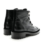 Chanel Shiny Calfskin Velvet Pearl Combat Short Boots 38.5 Black