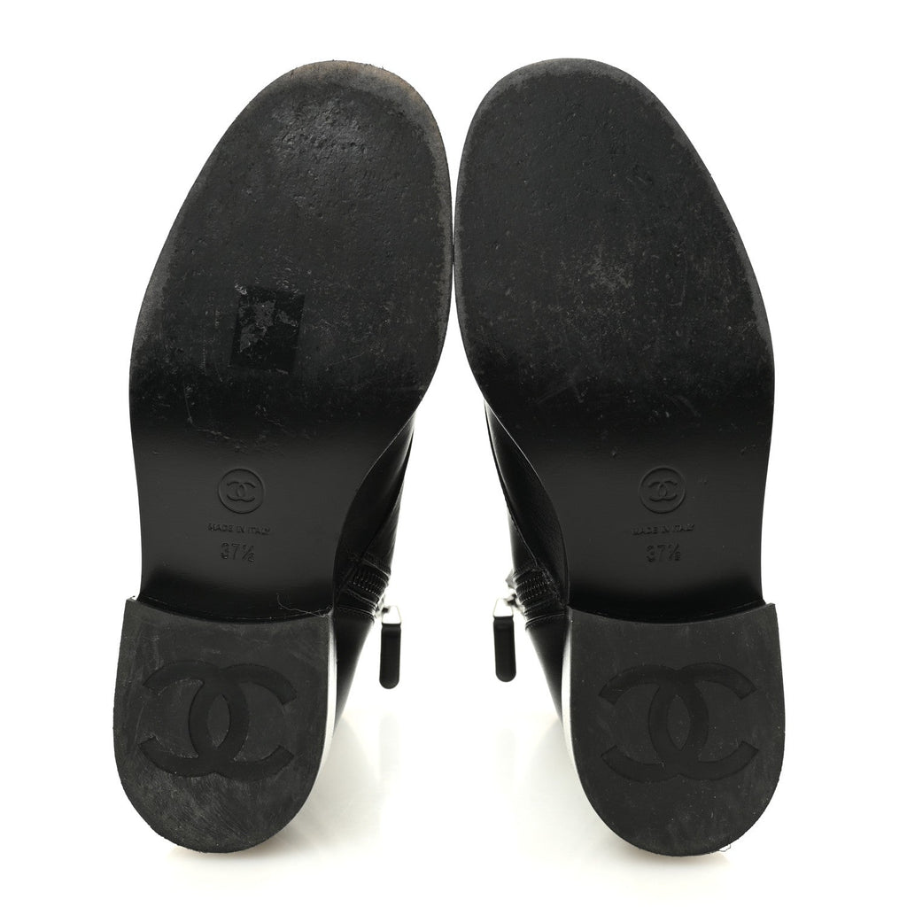 Chanel Calfskin Lace Up Combat Boots 37.5 Black