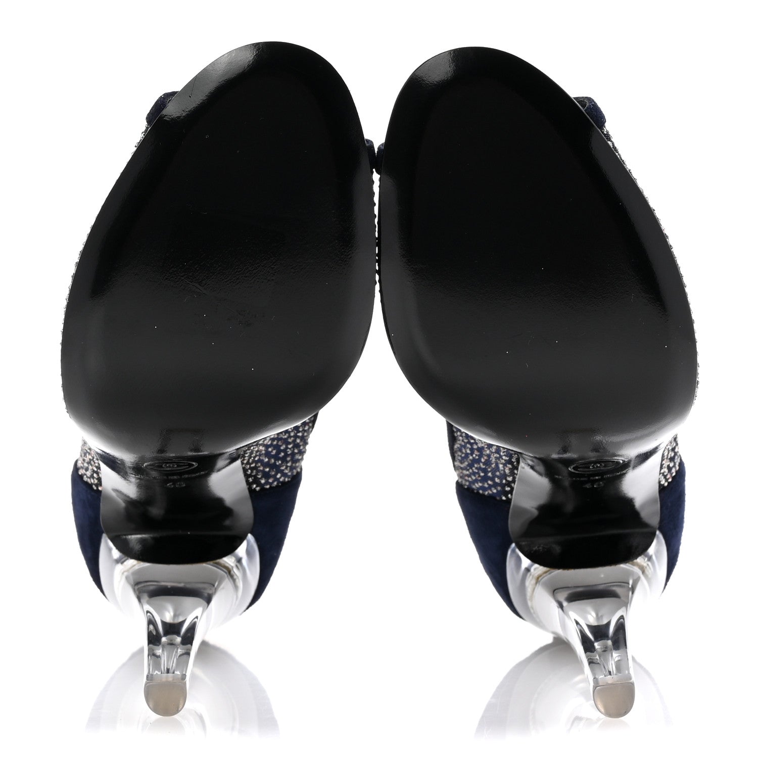 Chanel Mesh Crystal Open Toe Ankle Boots 40 Navy