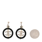 Chanel Metal Resin Crystal Pearl CC Drop Earrings Black Silver