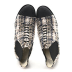 Chanel Tweed Calfskin Pearl Combat Short Boots 36 Beige Pink Black
