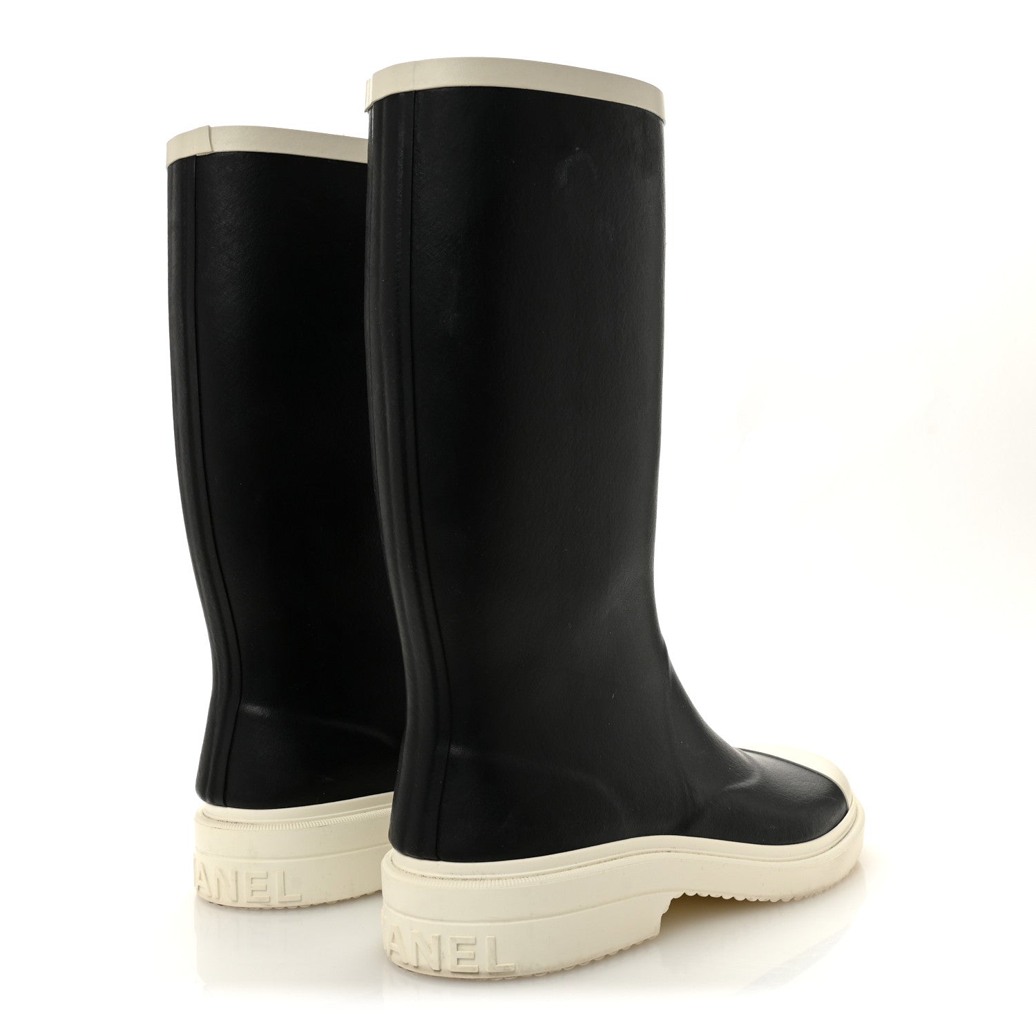 Chanel Caoutchouk CC High Boots 40 Black White