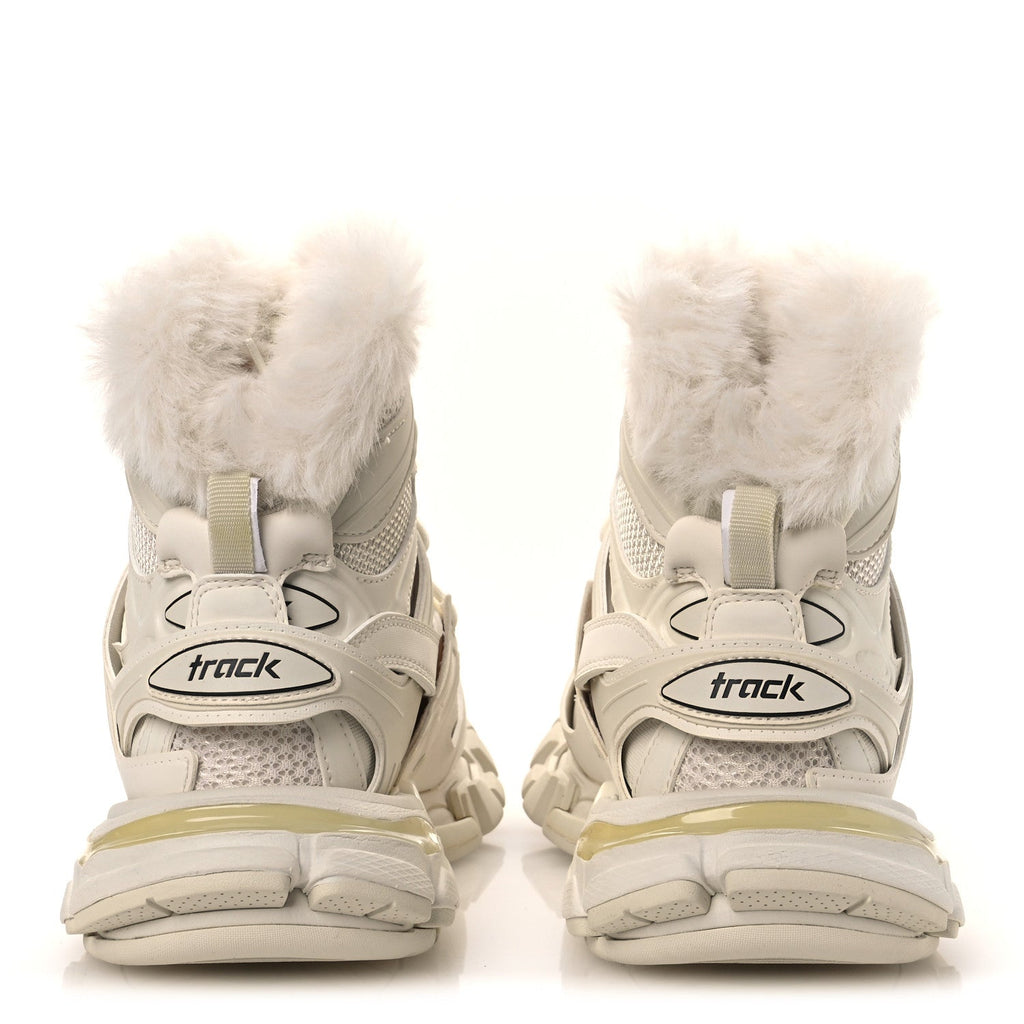 Balenciaga Mesh Nylon Faux Fur Womens Track Hike Sneakers 37 White