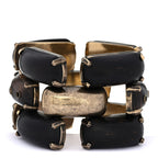 Saint Laurent Metal Wood Rivet Bangle Bracelet S Bronze Marron