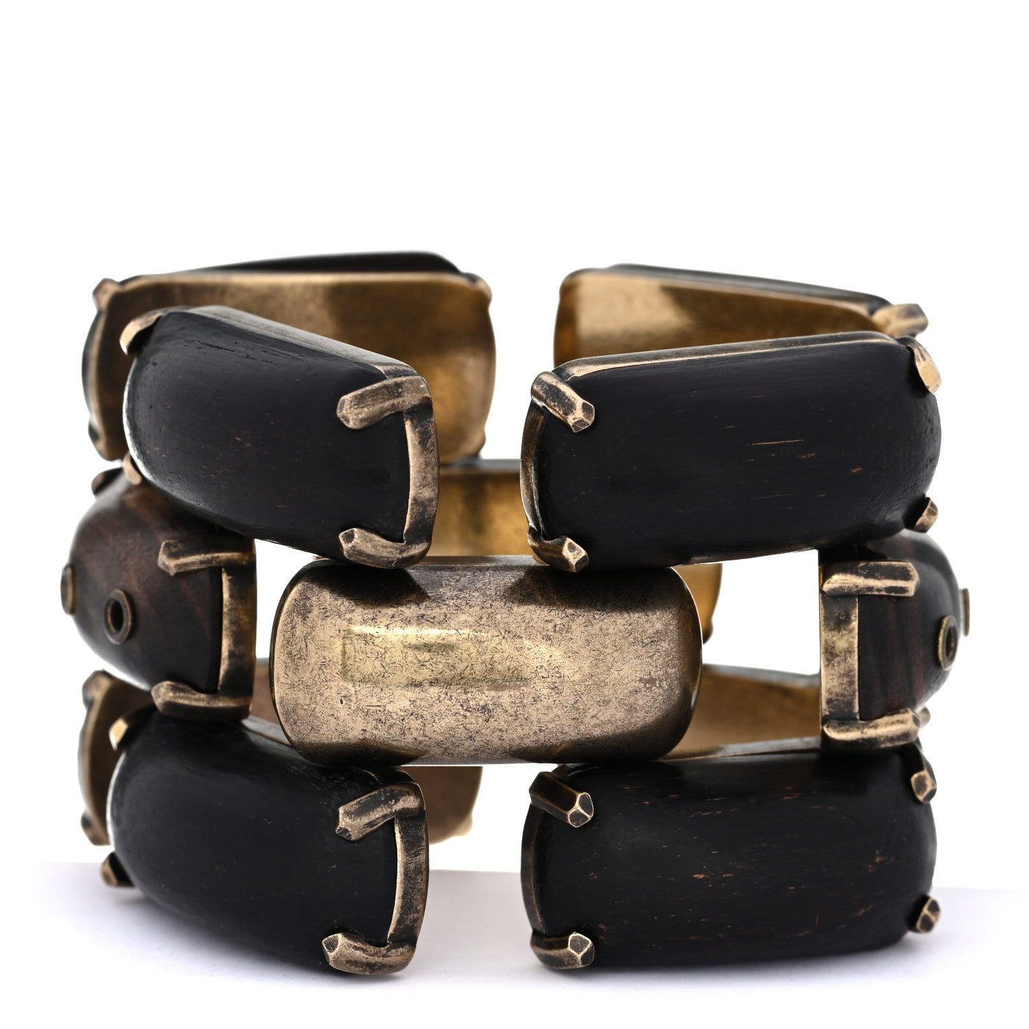 Saint Laurent Metal Wood Rivet Bangle Bracelet S Bronze Marron