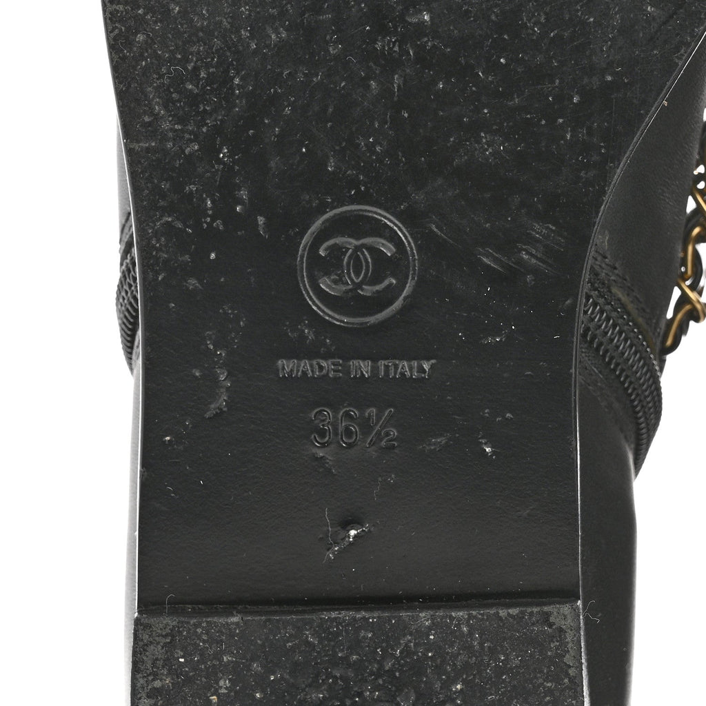 Chanel Calfskin Chain Lace Up Boots 36.5 Black