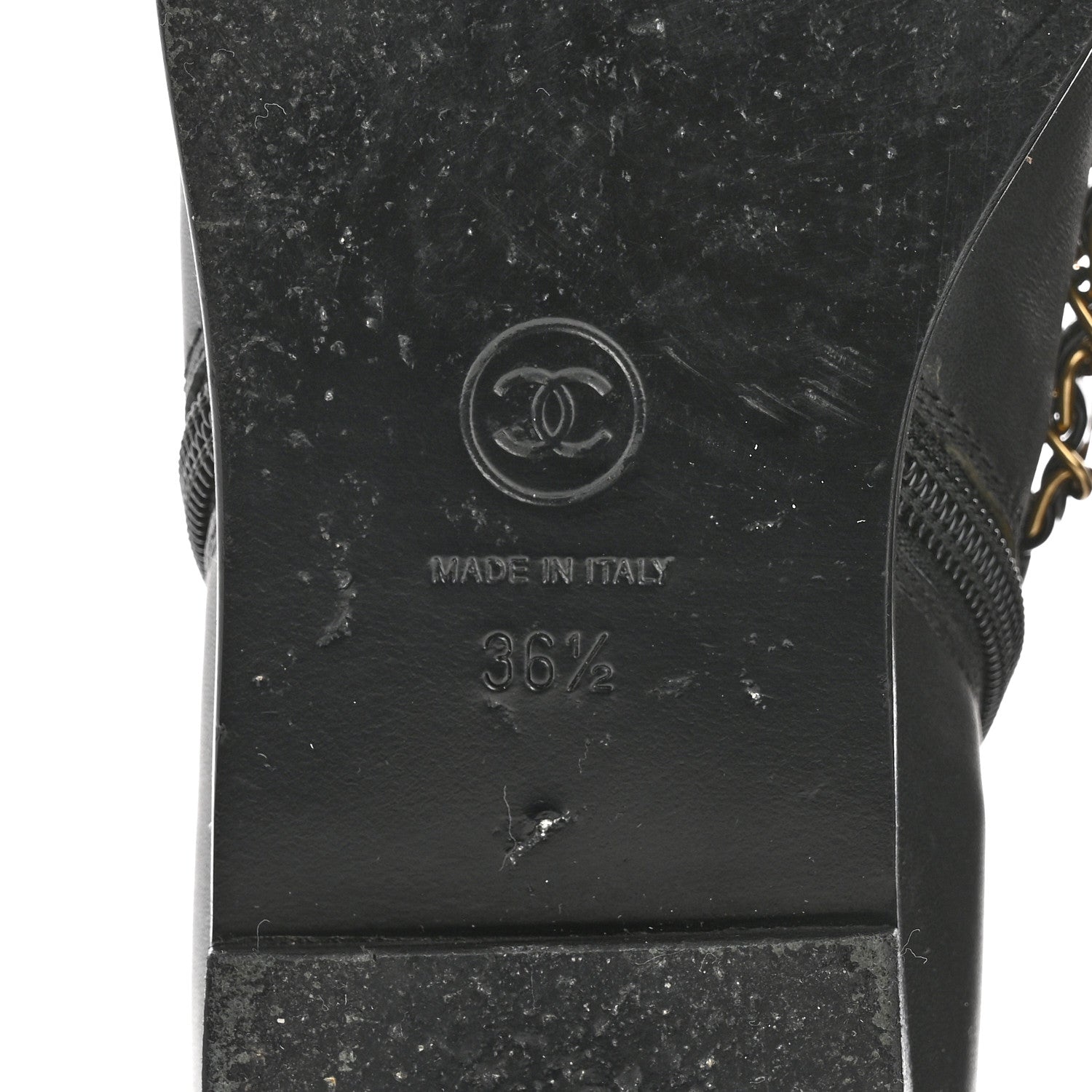Chanel Calfskin Chain Lace Up Boots 36.5 Black