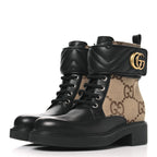 Gucci Flores Calfskin Monogram Maxi GG Nappa Matelasse Double G 40mm Ankle Boots 35.5 Black Camel Ebony