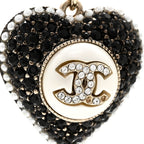 Chanel Pearl Crystal CC Heart Necklace Gold Pearly White Black