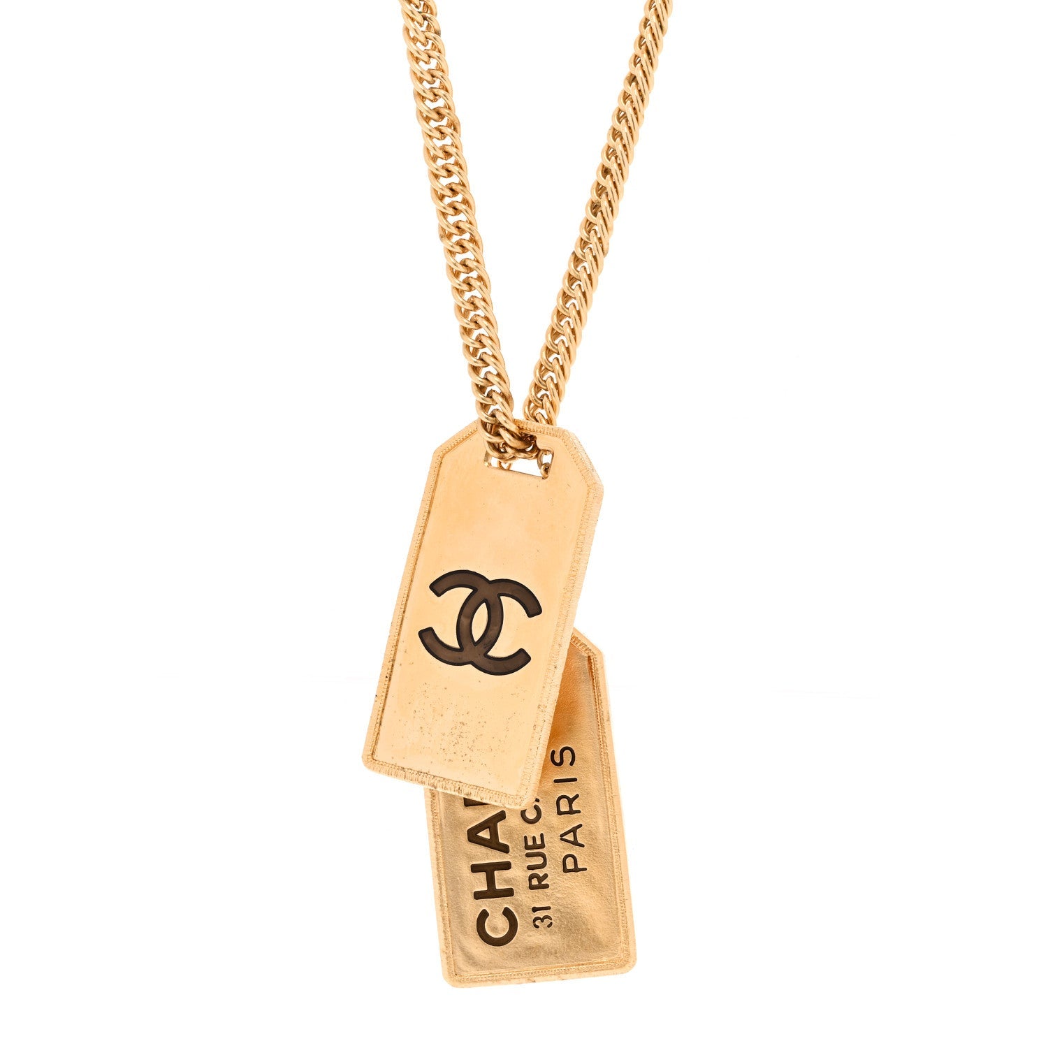 Chanel ID Dog Tag Charm Necklace Gold