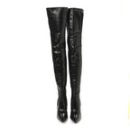 Fendi Vitello Lucido Stretch Fabric Striped Rockoko Thigh High 105mm Sock Boots 38 Black