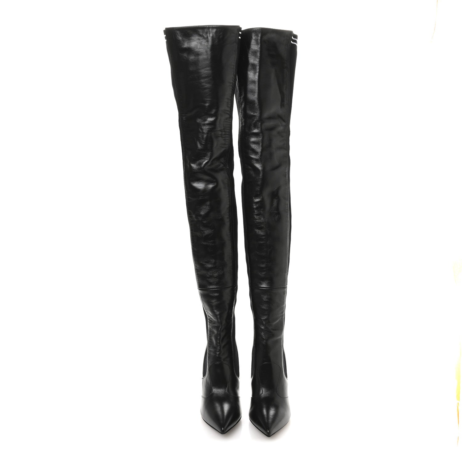 Fendi Vitello Lucido Stretch Fabric Striped Rockoko Thigh High 105mm Sock Boots 38 Black