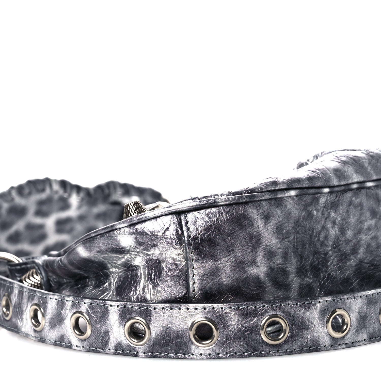 Balenciaga Metallic Agneau Arena Leopard Le Cagole Shoulder Bag XS Dark Grey