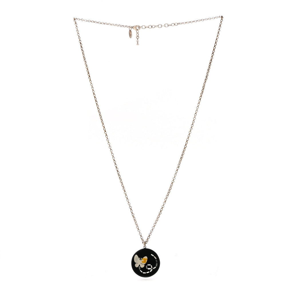 Chanel Resin Crystal Butterfly CC Pendant Necklace Gold Black