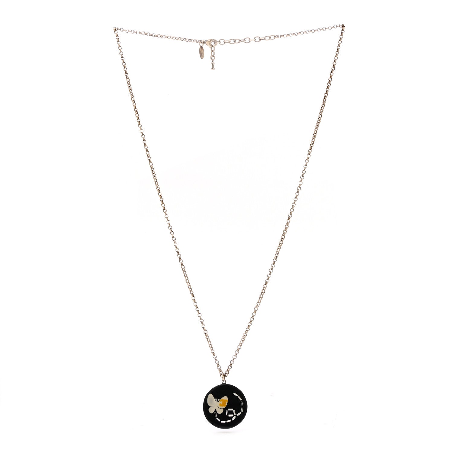 Chanel Resin Crystal Butterfly CC Pendant Necklace Gold Black