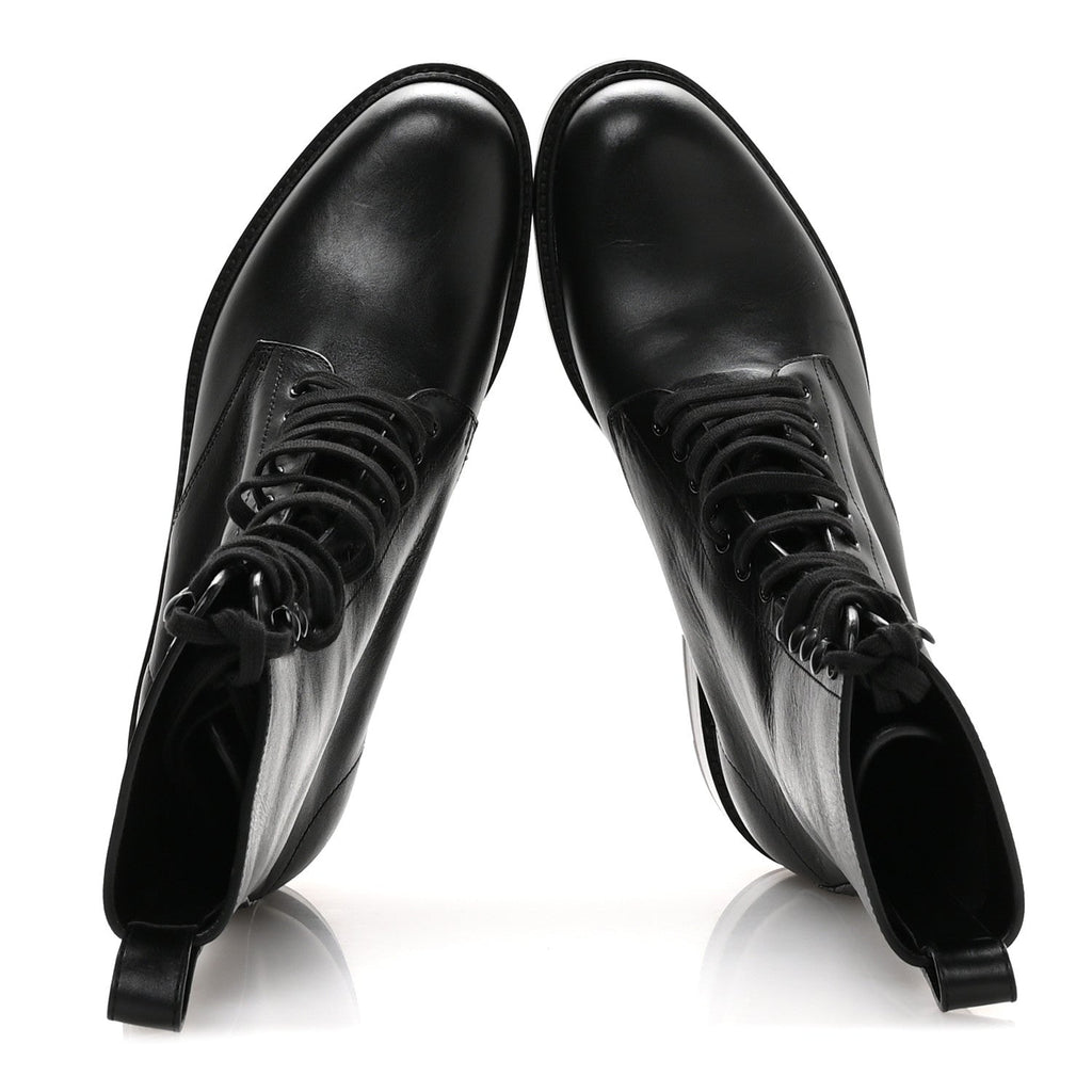 Saint Laurent Stalker Lambskin Mens Army 20 Lace Up Boots 40 Black