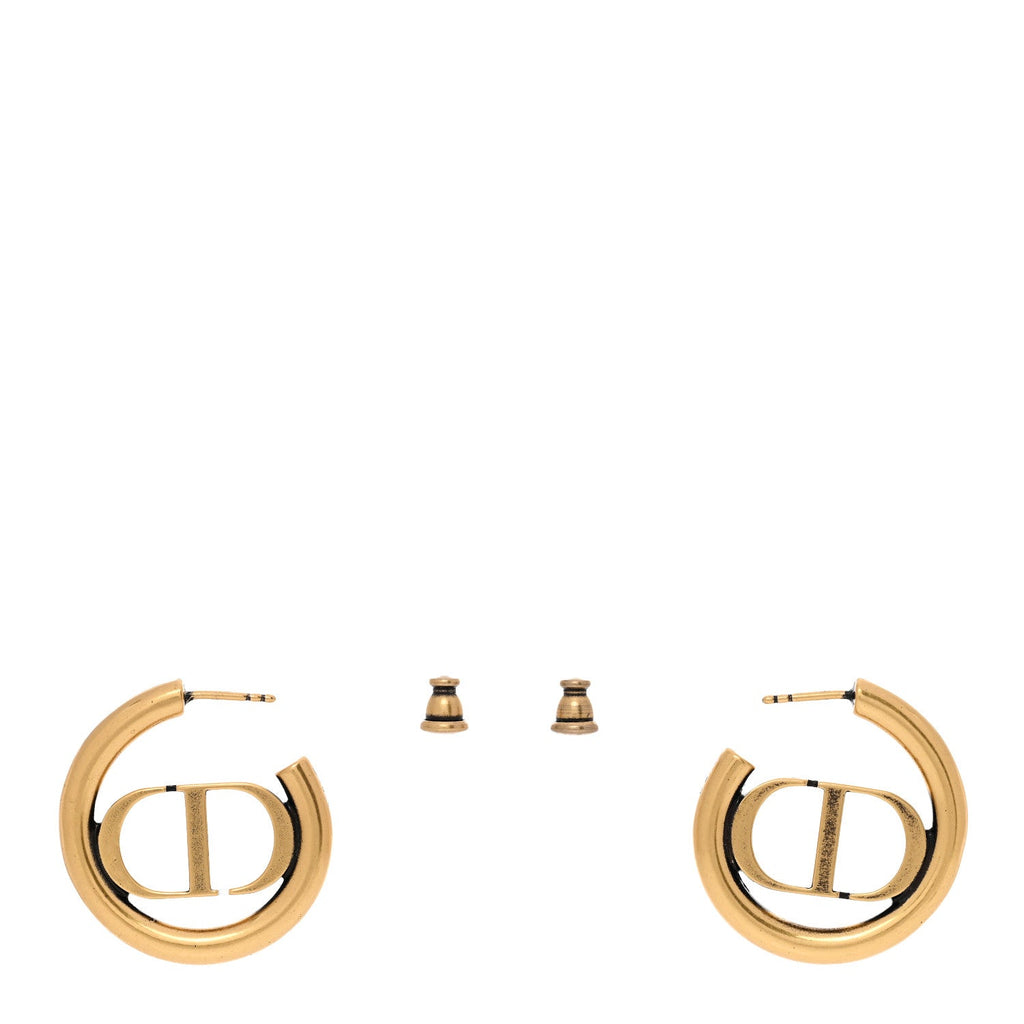 Christian Dior Metal 30 Montaigne Hoop Earrings Aged Gold