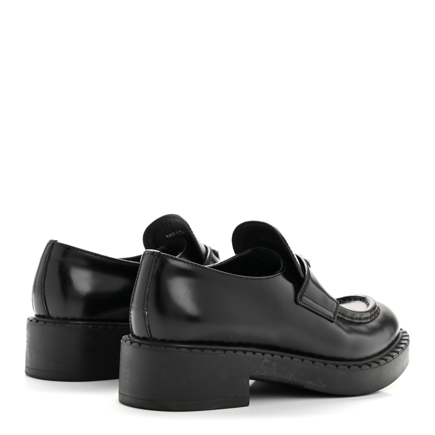 Prada Spazzolato Metal Triangle Logo 50mm Loafers 36.5 Black