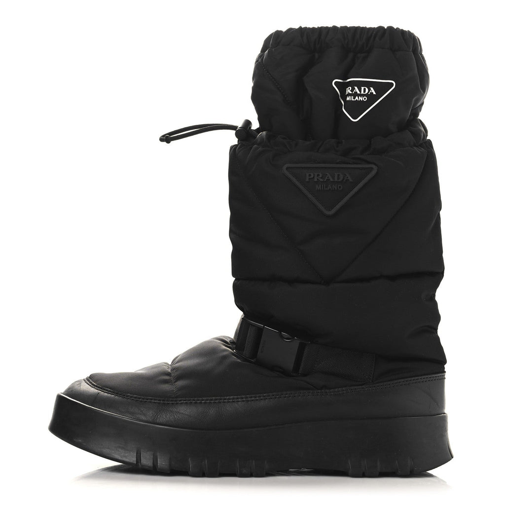 Prada Re-Nylon Gabardine Rubber Triangle Logo Mens Padded Snow Boots 8.5 Black