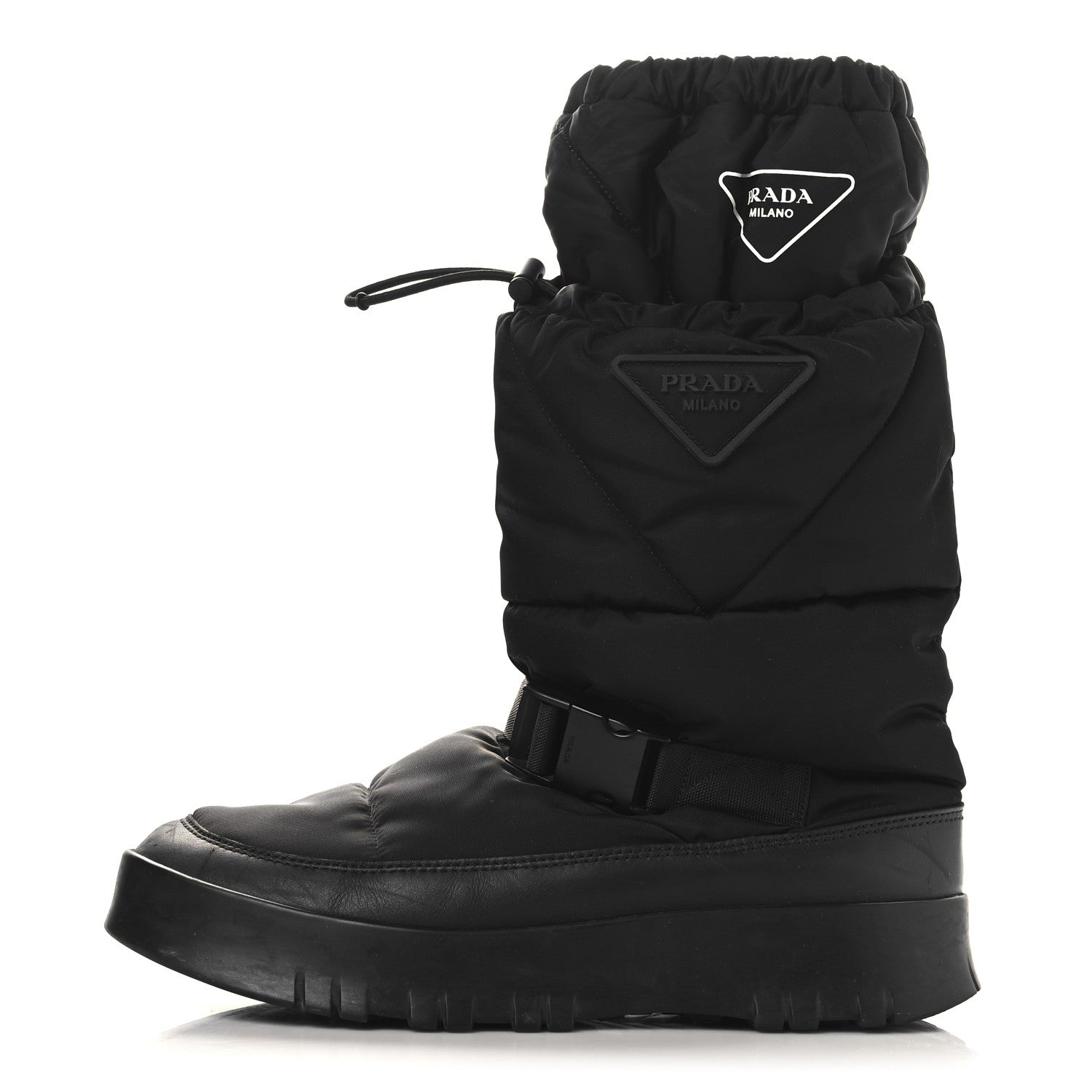 Prada Re-Nylon Gabardine Rubber Triangle Logo Mens Padded Snow Boots 8.5 Black