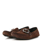 Gucci Suede GG Buckle Driver Loafers 38.5 Brown