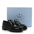 Prada Spazzolato Metal Triangle Logo 50mm Loafers 36.5 Black