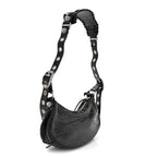 Balenciaga Extra Supple Calfskin Crystal Crocodile Embossed Le Cagole Shoulder Bag XS Black