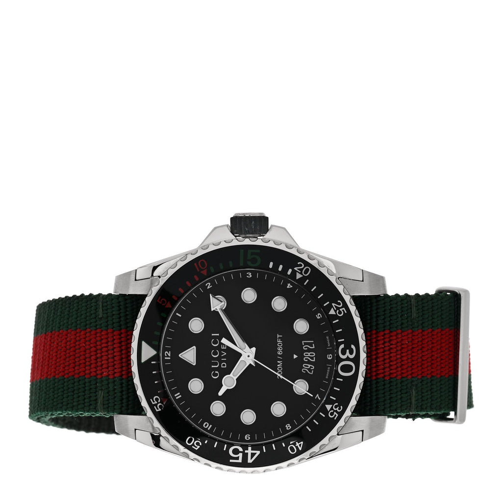 Gucci Stainless Steel Nylon 45mm Dive Quartz Watch Black