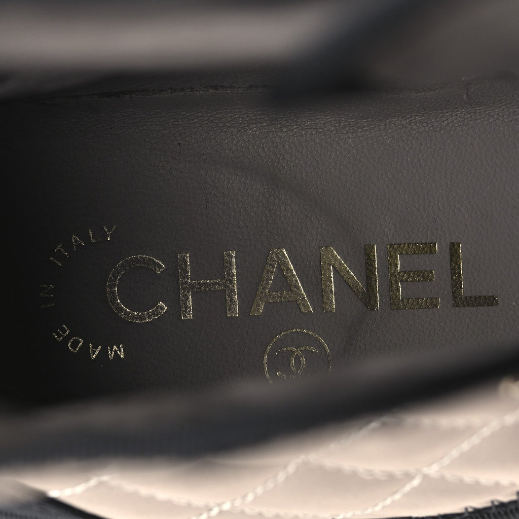 Chanel Fabric Grosgrain Lambskin Quilted Lace Up Combat Boot 36 Gray