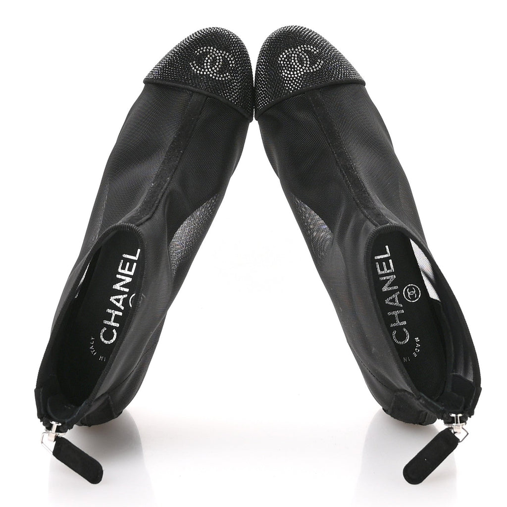 Chanel Mesh Suede Cap Toe Embellished Short Boots 35.5 Black