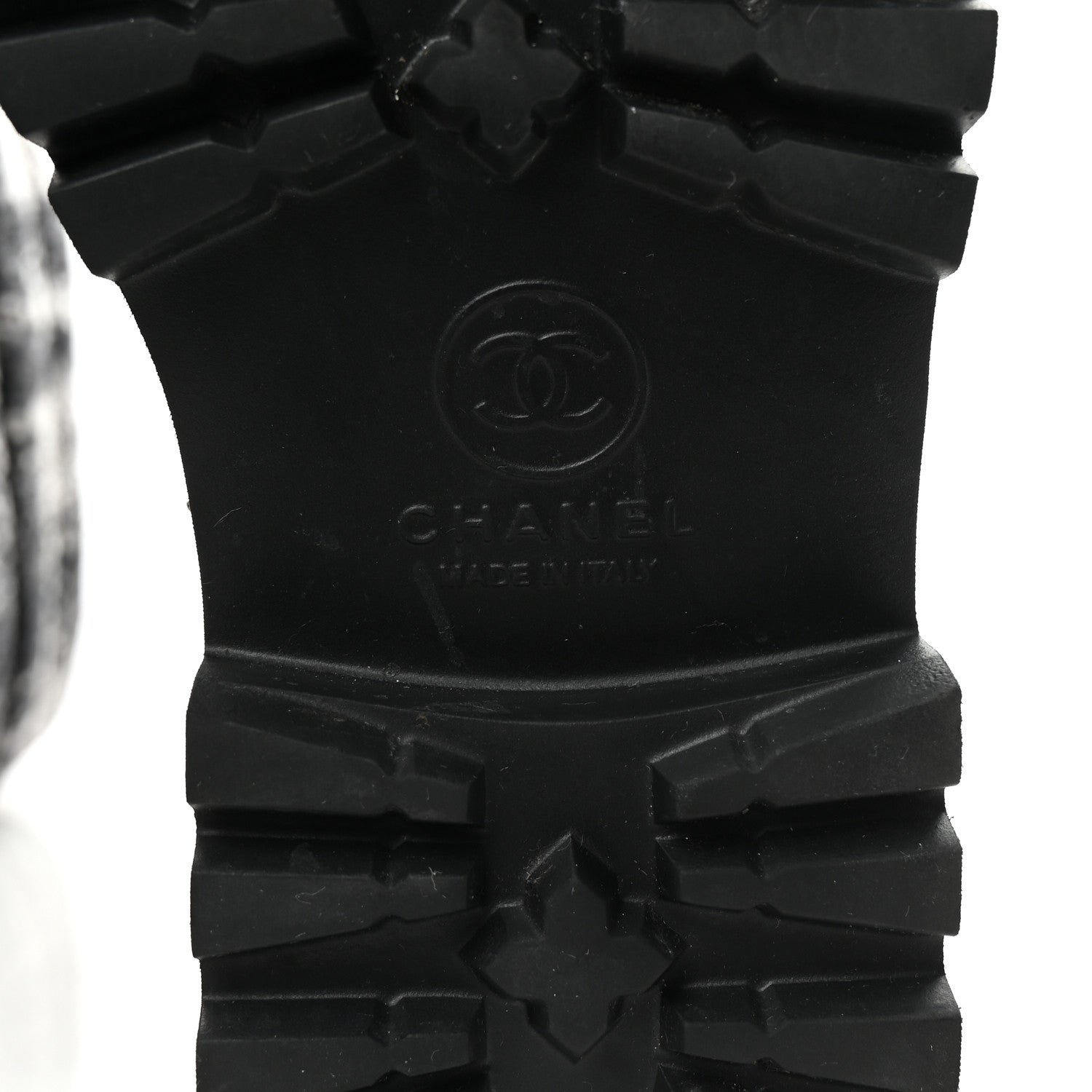Chanel Calfskin Tweed Nylon Printed Boots 38 Black