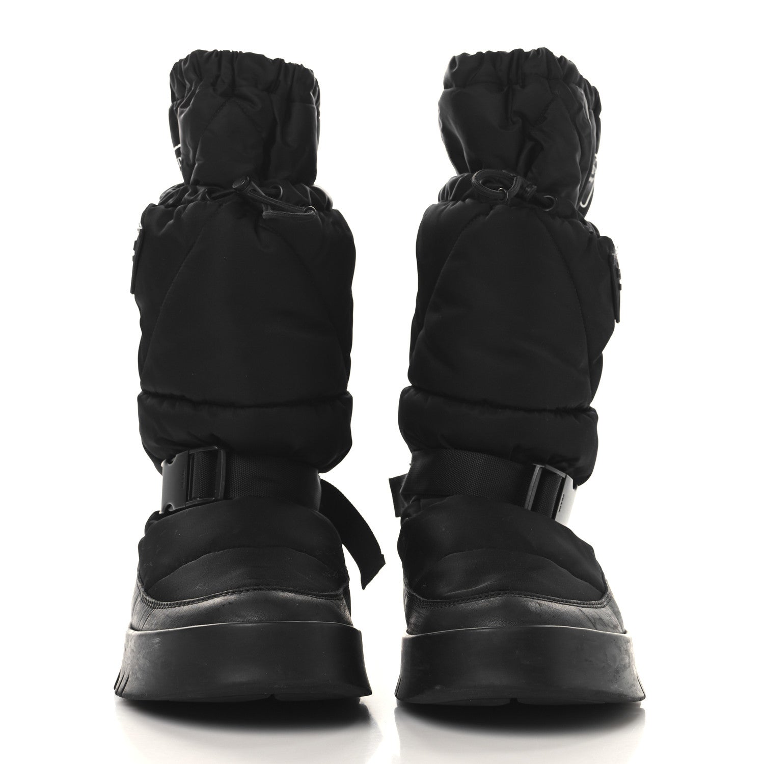 Prada Re-Nylon Gabardine Rubber Triangle Logo Mens Padded Snow Boots 8.5 Black