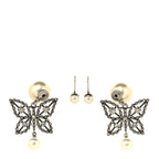 Christian Dior Crystal Pearl Butterfly Drop Earrings Silver